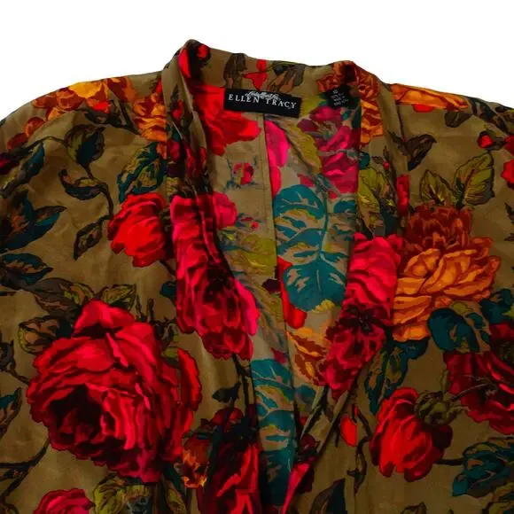 Vintage Ellen Tracy Silk Floral Open Front Blouse Hong Kong Women’s 10 - Picture 2 of 7